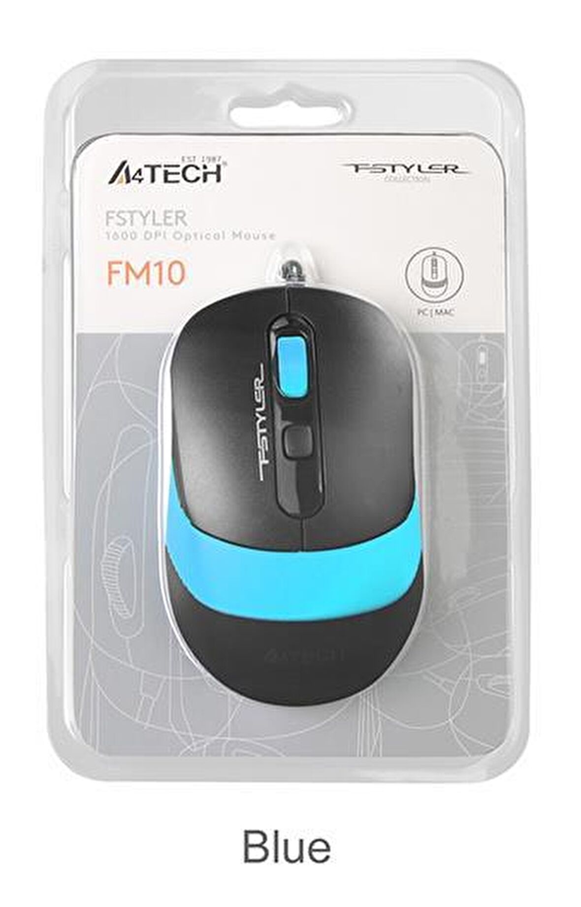 A4 TECH FM10 USB 1600dpi Optic Siyah/Mavi Mouse