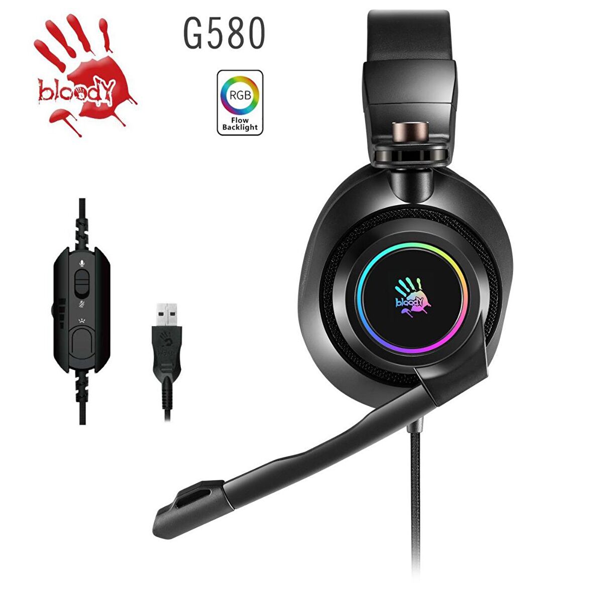 Bloody G580 Mikrofonlu Stereo RGB Gürültü Önleyicili Oyuncu Kulak Üstü Kablolu Kulaklık