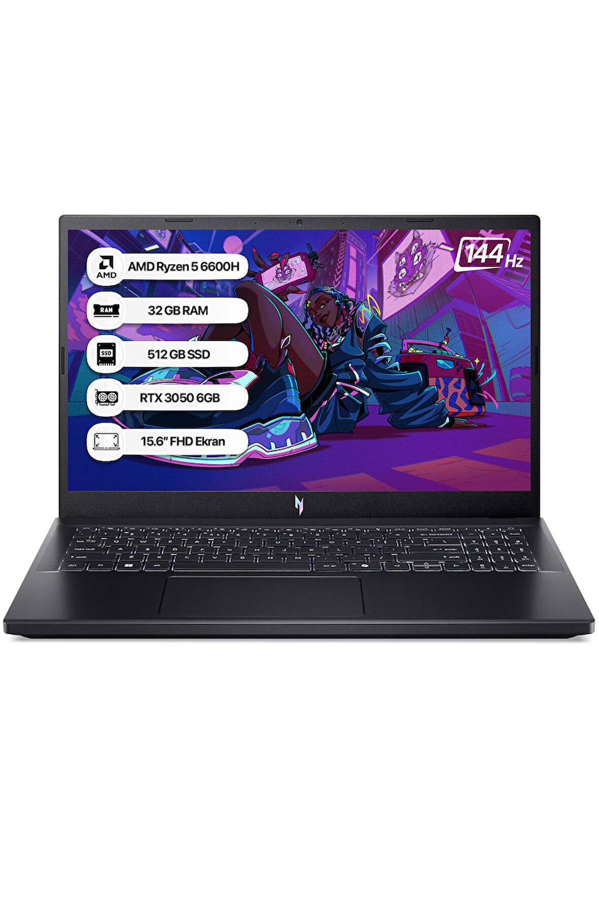 Acer Nitro V15 NH.QSHEY.005-32 Ryzen5-6600H 32GB 512GB SSD RTX3050-6GB 15.6" 165Hz Freedos Taşınabilir Bilgisayar