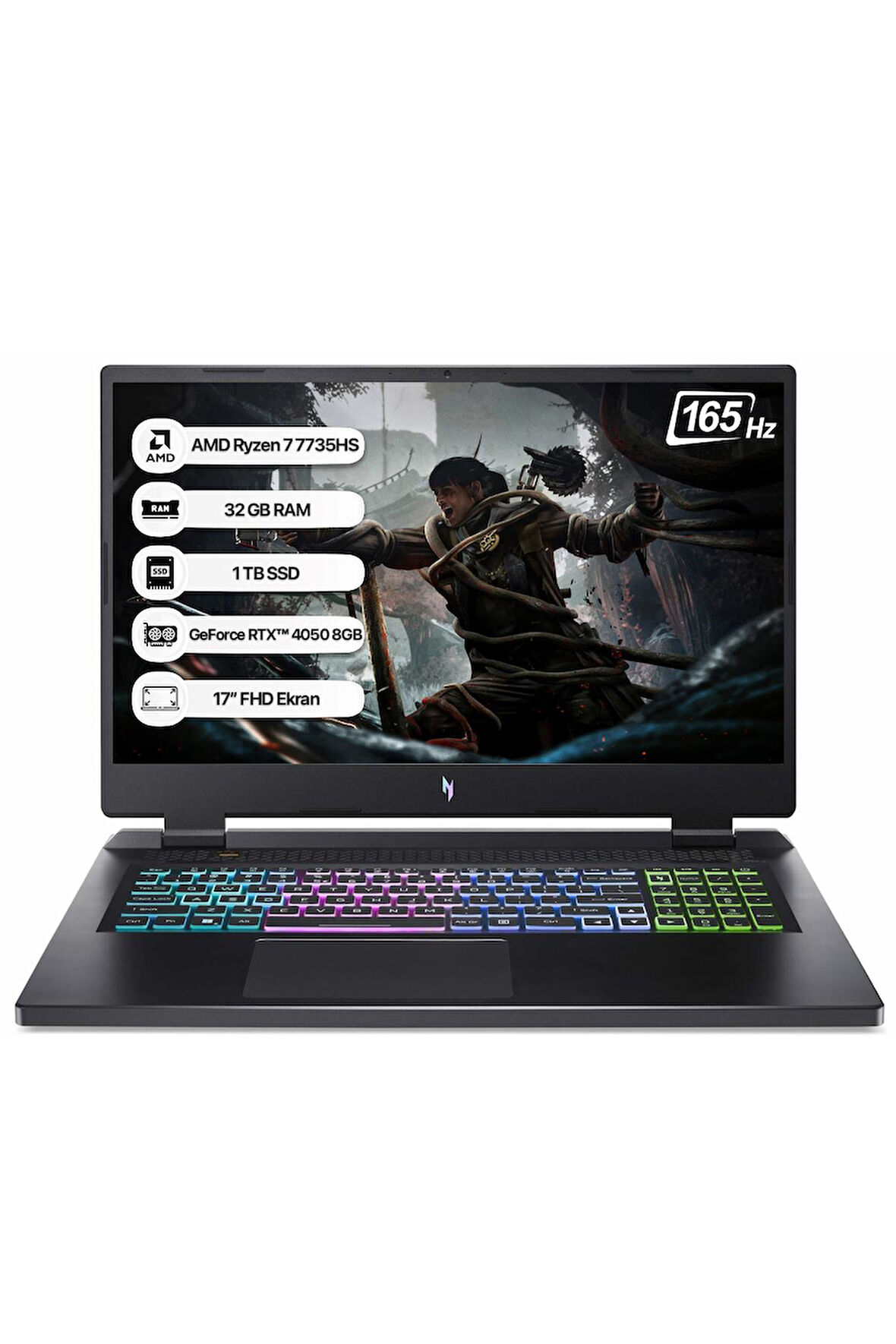 Acer Nitro 17 NH.QL1EY.003-32 Ryzen 7-7735HS 32GB 1TB SSD RTX4050-8GB 17.3"FHD 165Hz Linux Taşınabilir Bilgisayar