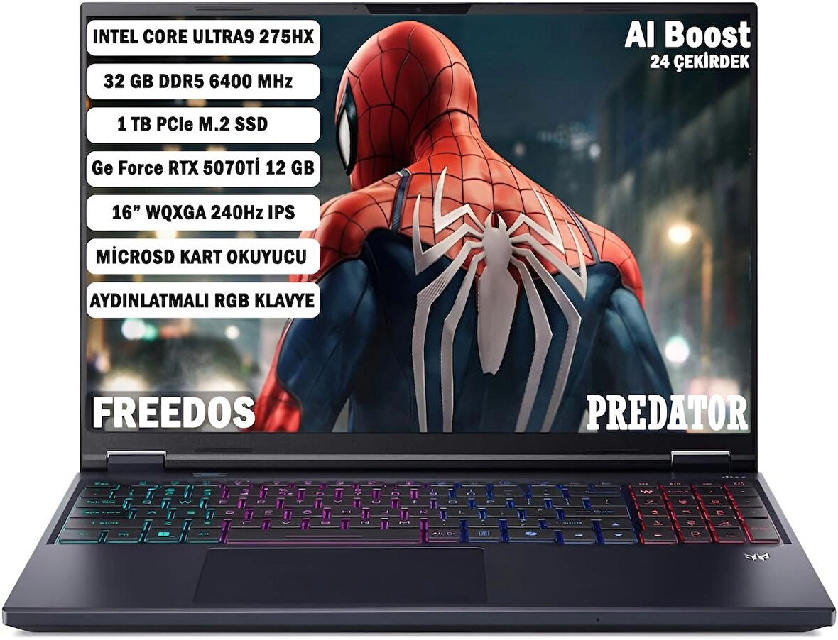Acer Predator PHN16-73 Core Ultra9 275HX 32GB 1tb RTX5070Tİ-12GB 16'' Wqxga IPS Fdos NH.QX4EY.002