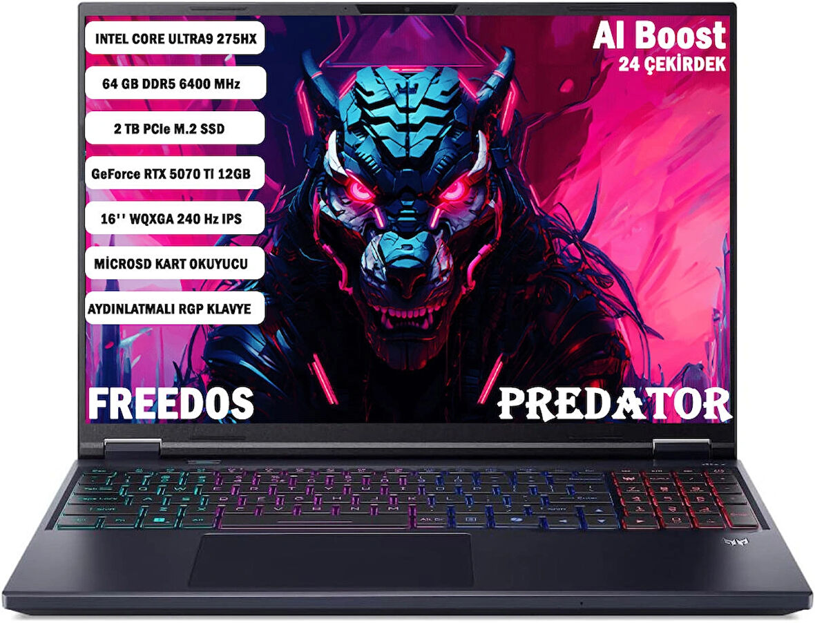 ACER PREDATOR PHN16-73 CORE ULTRA9 275HX 64GB 2TB RTX5070Tİ-12GB 16'' WQXGA IPS FDOS NH.QX4EY.001