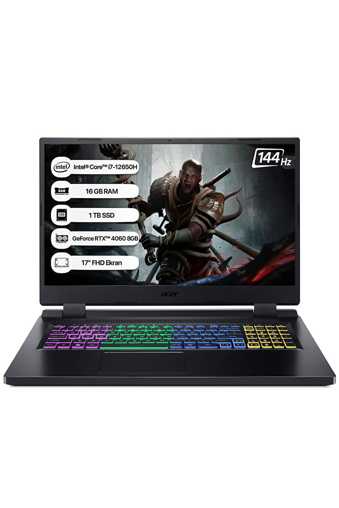 Acer Nitro 5 AN517-55 i7 12650H 32GB 1TB SSD RTX4060-8GB Dos 17.3" 144Hz Taşınabilir Bilgisayar NH.QLFEY.004-32