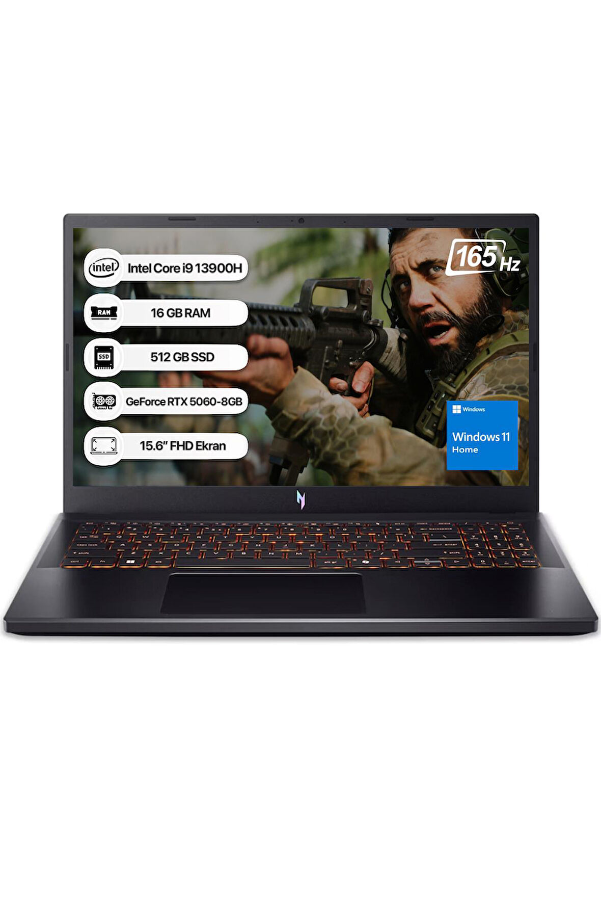 Acer Nitro V15 NH.QZAEY.004 İ9 13900H 16GB 512GB SSD RTX5060-8GB 165Hz 15,6" W11 Home Taşınabilir Bilgisayar