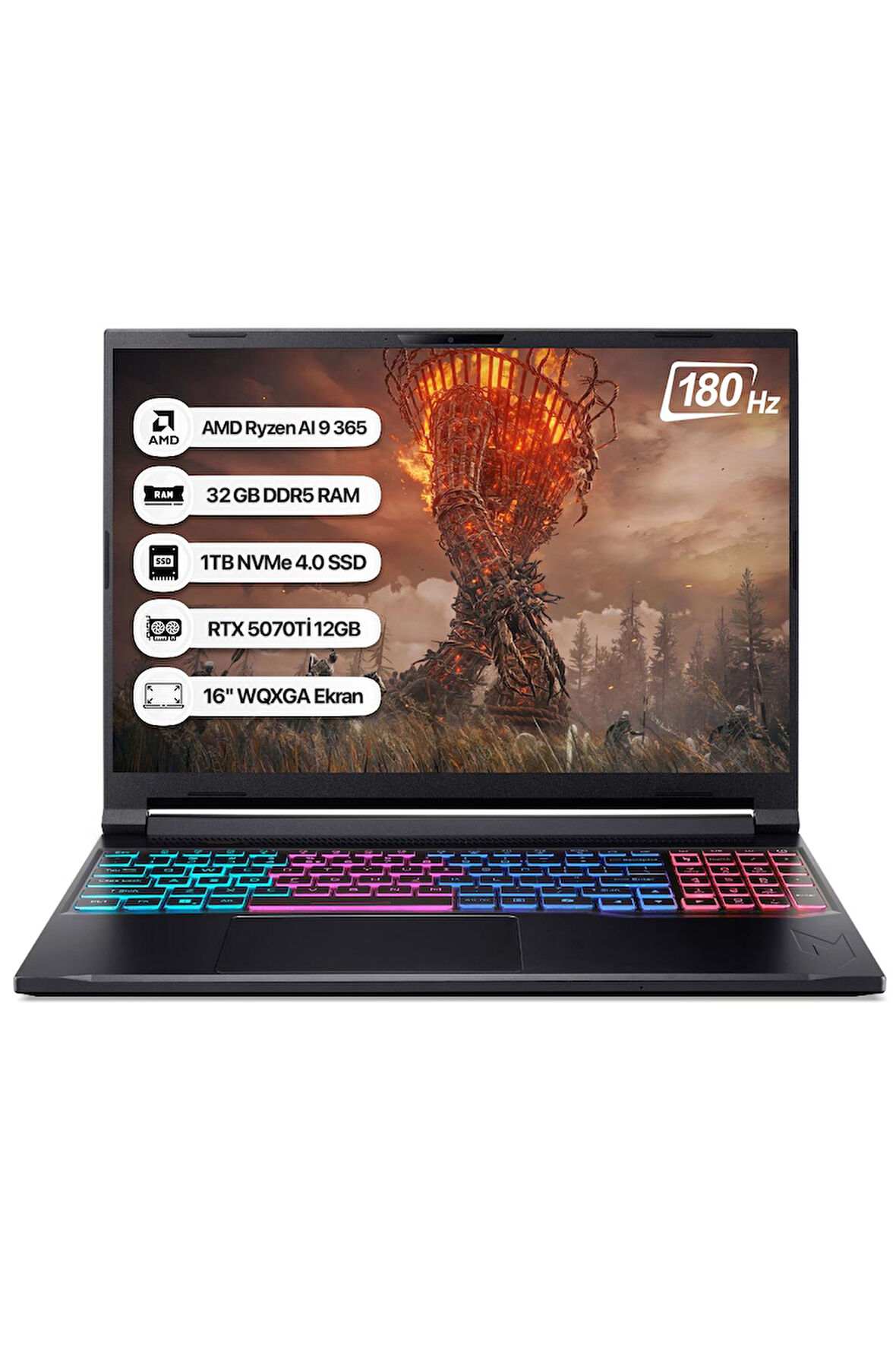 Acer Nitro 16S NH.U07EY.001-32 Ryzen AI 9 365 32GB 1TB SSD RTX5070Tİ-12GB 180Hz 16 WQXGA Dos Taşınabilir Bilgisayar