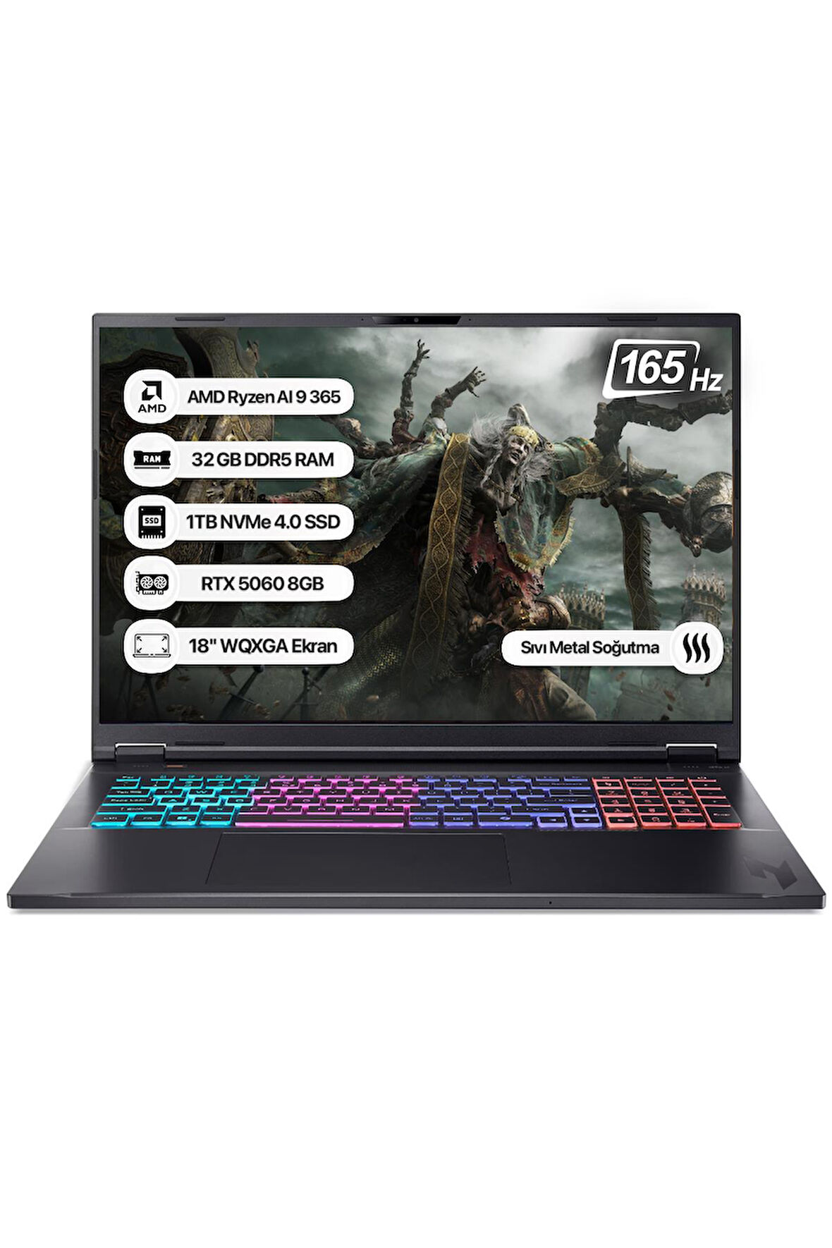 Acer Nitro 18 NH.QYHEY.001-32 Ryzen AI 9 365 32GB 1TB SSD RTX5060-8GB 165Hz 18 WQXGA Dos Taşınabilir Bilgisayar