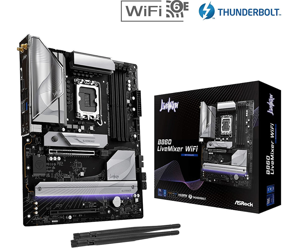 Asrock B860 Live Mixer WiFi LGA1851 DDR5 8666MHz+(OC) ATX Gaming (Oyuncu) Anakart