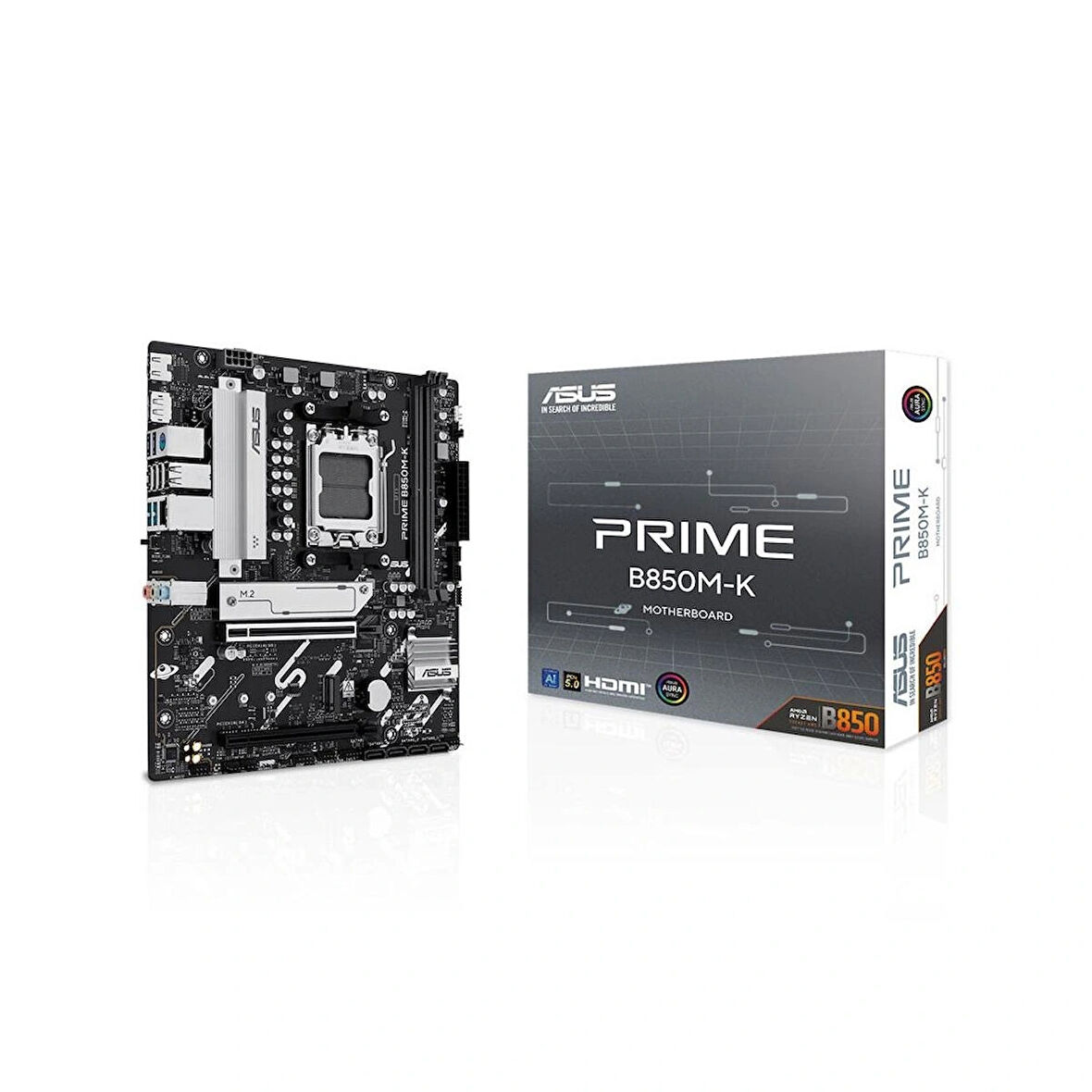 ASUS PRIME B850M-K AMD B850 AM5 DDR5 8200 DP HDMI Çift M2 USB3.2 AURA RGB 2.5Gbit LAN mATX 8+2+1 Güç Aşamaları, 1xGen5 M.2, Advanced AI PC-Ready