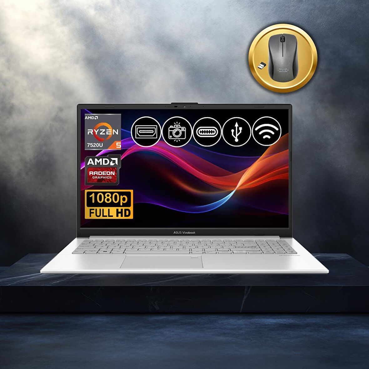 Asus Vivobook Go 15 Ryzen5-7520U 8GB 1TB Nvme SSD E1504FA-BQ1741 Atl6 15.6" FreeDos Notebook+Mouse