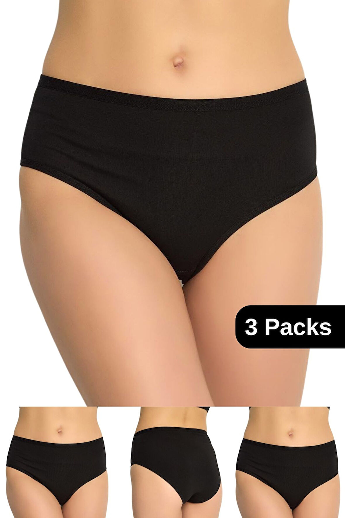 Kadın Külot Battal Boy - Yüksek Bel ve Büyük Beden 3'lü Özel Paket (Siyah, Beyaz, Ten, Gri Renk)