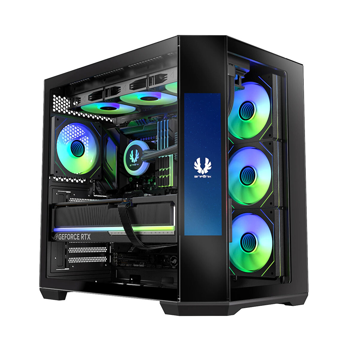 Bitfenix Digital T10 EF Black 850W 8.8″ Ekran 80+ Bronze KT10EFBBK850-4A 4x120mm ARGB Fan ATX Temperli Cam Siyah Gaming (Oyuncu) Kasa