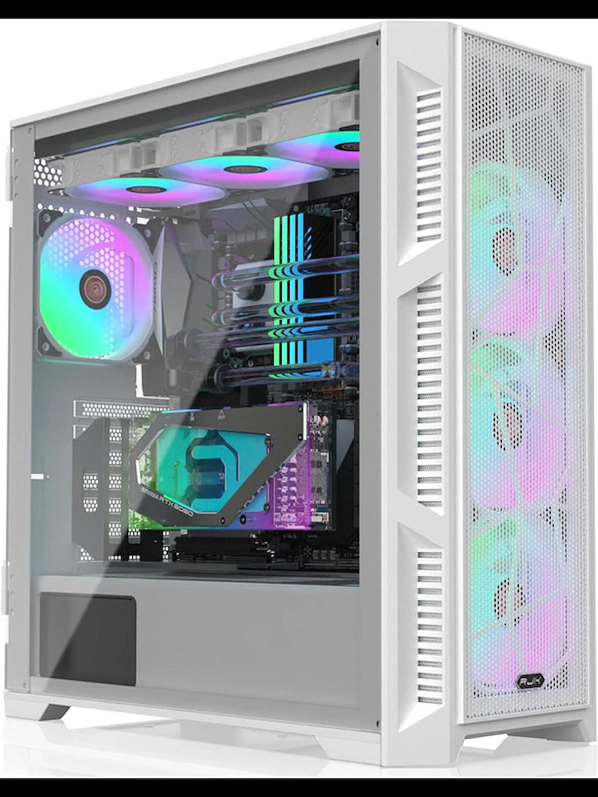 Raijintek PONOS Ultra MS4 White Menteşeli Temperli Cam Yan Panel 4x12cm Adreslenebilir Fanlı ARGB LED USB 3.0 Type-C Mesh Ön Panelli ATX Bilgisa