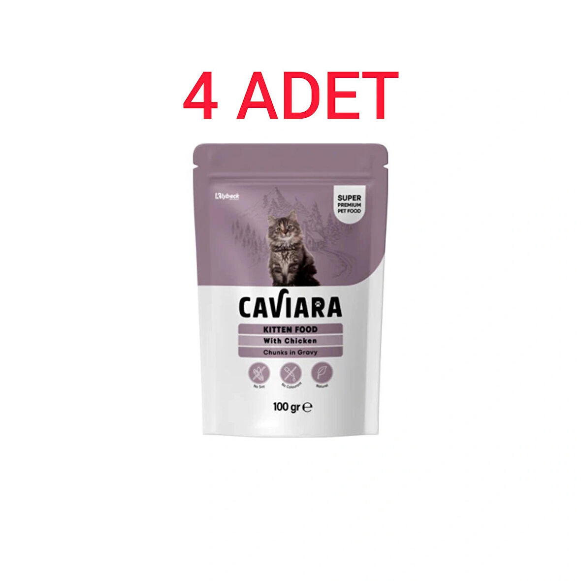 Caviara Pouch Sos Içinde Et Parçacıklı Tavuklu Yavru Kedi Maması 100 gr X4