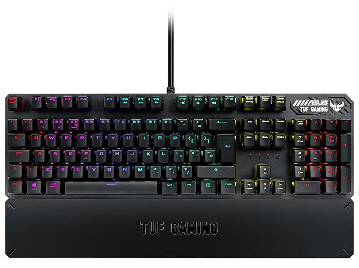 ASUS TUF GAMING K3 AURA SYNC RGB OPTIK MEKANIK TURKCE OYUNCU KLAVYESI BILEK DESTEGI SUYA VE TOZA DAYANIKLI RED SWITCH