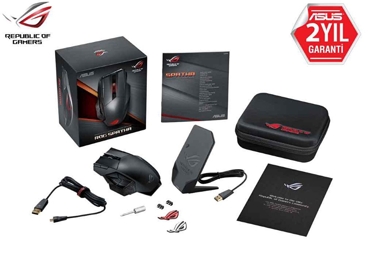 ASUS ROG SPATHA X KABLOLU/KABLOSUZ MMO OYUNCU MOUSE ROG MICRO SWITCH 12 TUŞ 18000 DPI LAZER SENSÖR AURA SYNC RGB