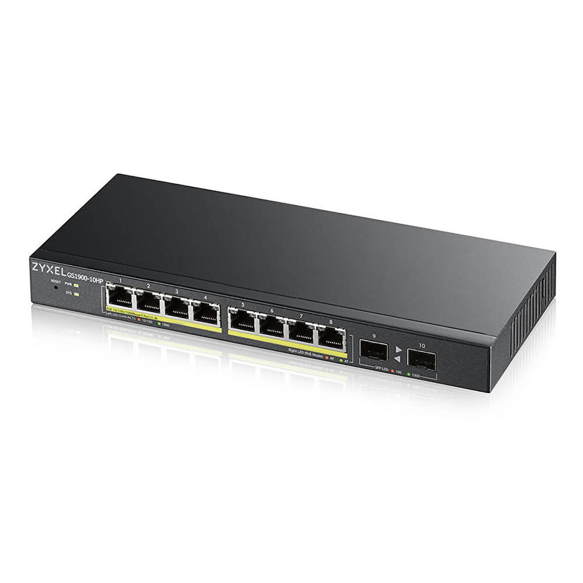 ZYXEL GS1900-10HP-EU0102F 8 PORT 8x100/100/1000 + 2xSFP WEB YONETİLEBİLİR POE SWITCH (77 WATT)