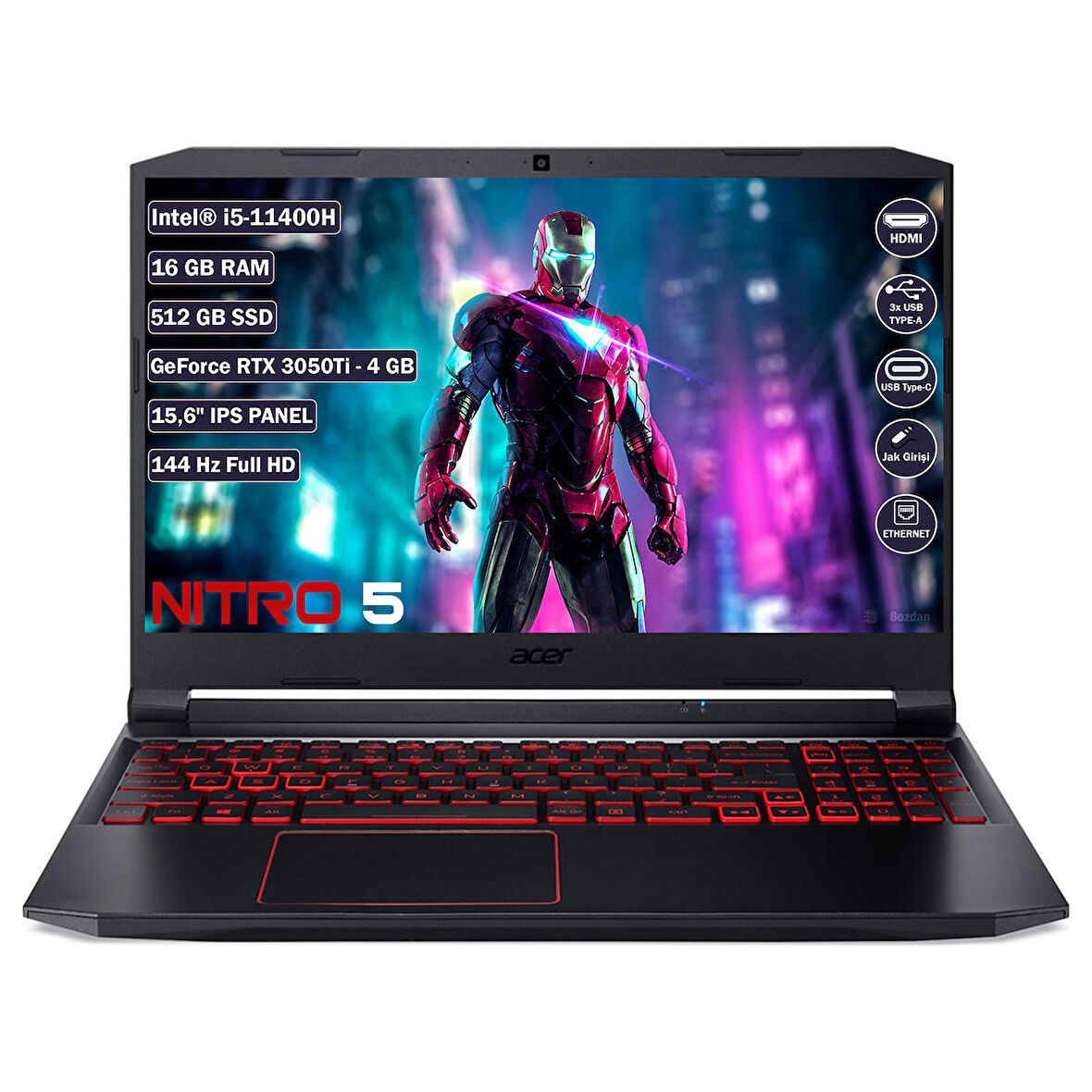 Acer Nitro 5 AN515-57 Intel Core I5 11400H 16 GB 512 GB SSD RTX 3050TI 4 GB Freedos 15.6" FHD Taşınabilir Bilgisayar NH.QESEY.001