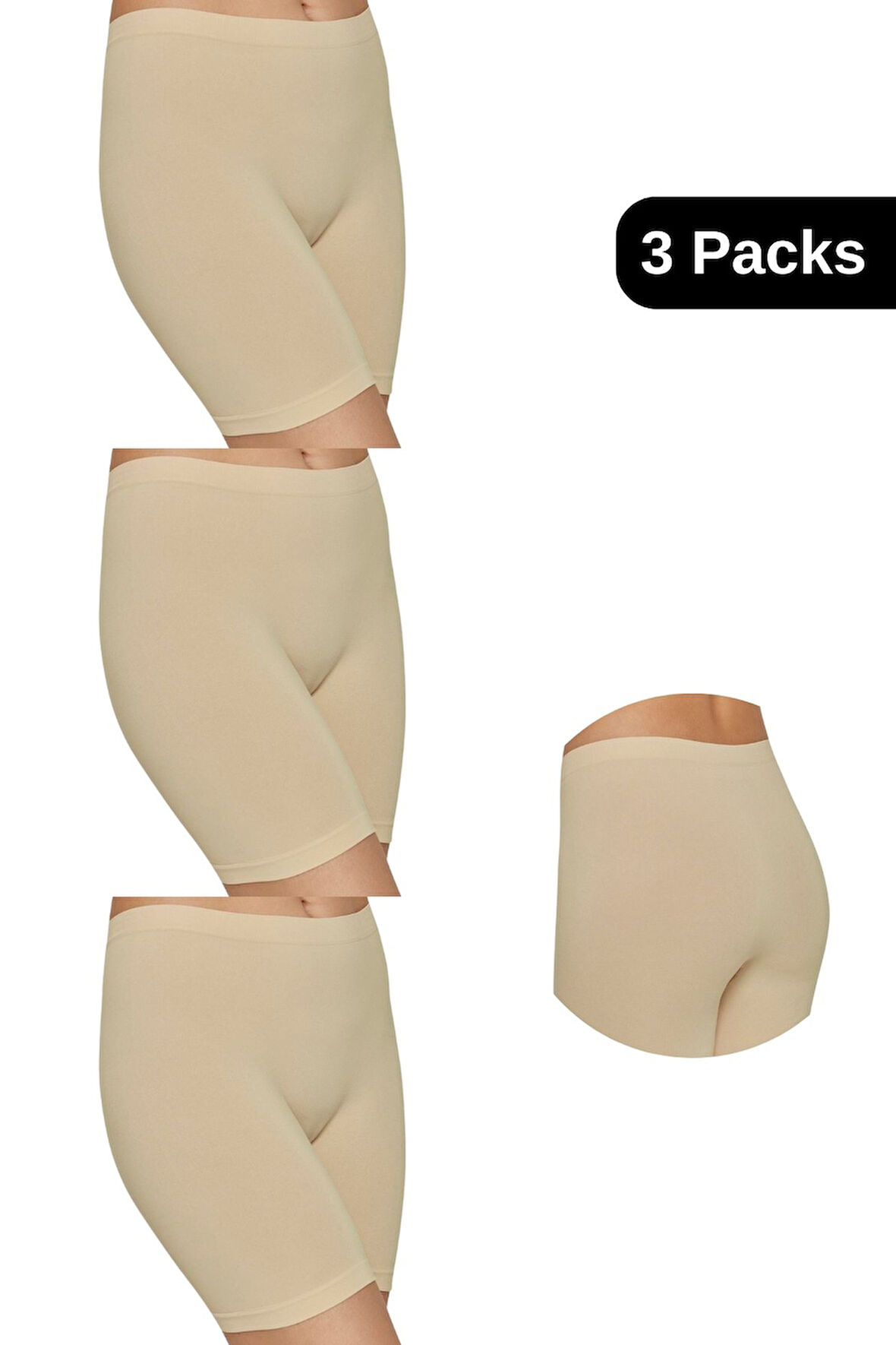 Kadın Boxer Külot - Lastikli Bel ve Yumuşak Kumaş 3'lü Özel Paket (Siyah, Beyaz, Ten Renk)