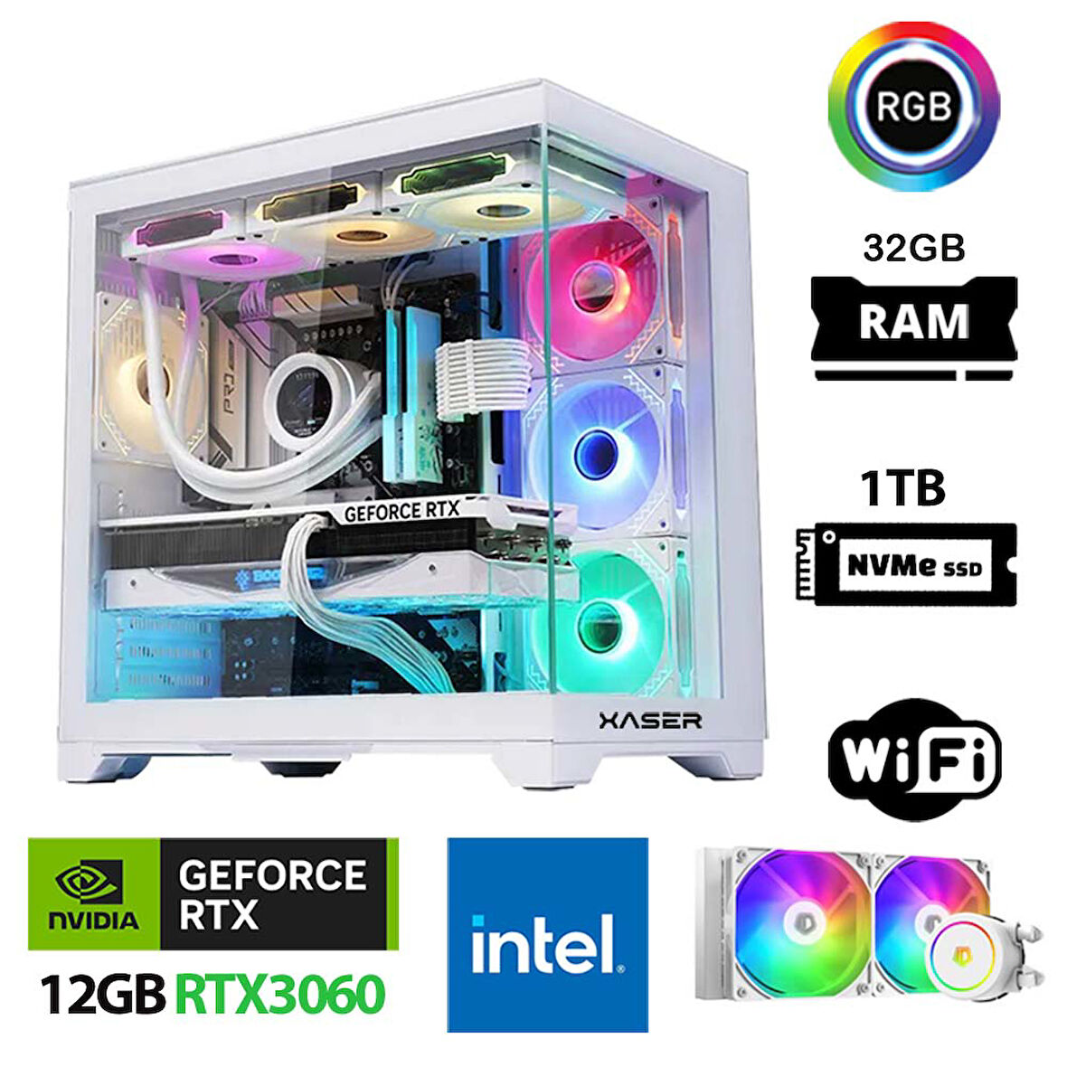 Xaser Sword X120 i5 12400F 32GB Ram 1TB M.2 NVMe SSD 12GB RTX3060 Sıvı Soğutmalı Oyuncu Bilgisayarı