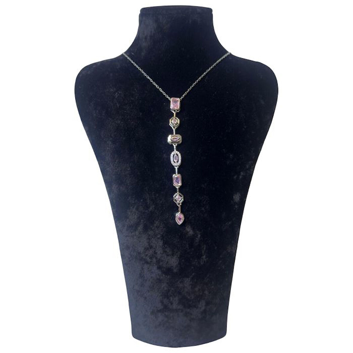 Uretti - Melik 9215 Yedi Element Taşlı Çelik Y Kolye  