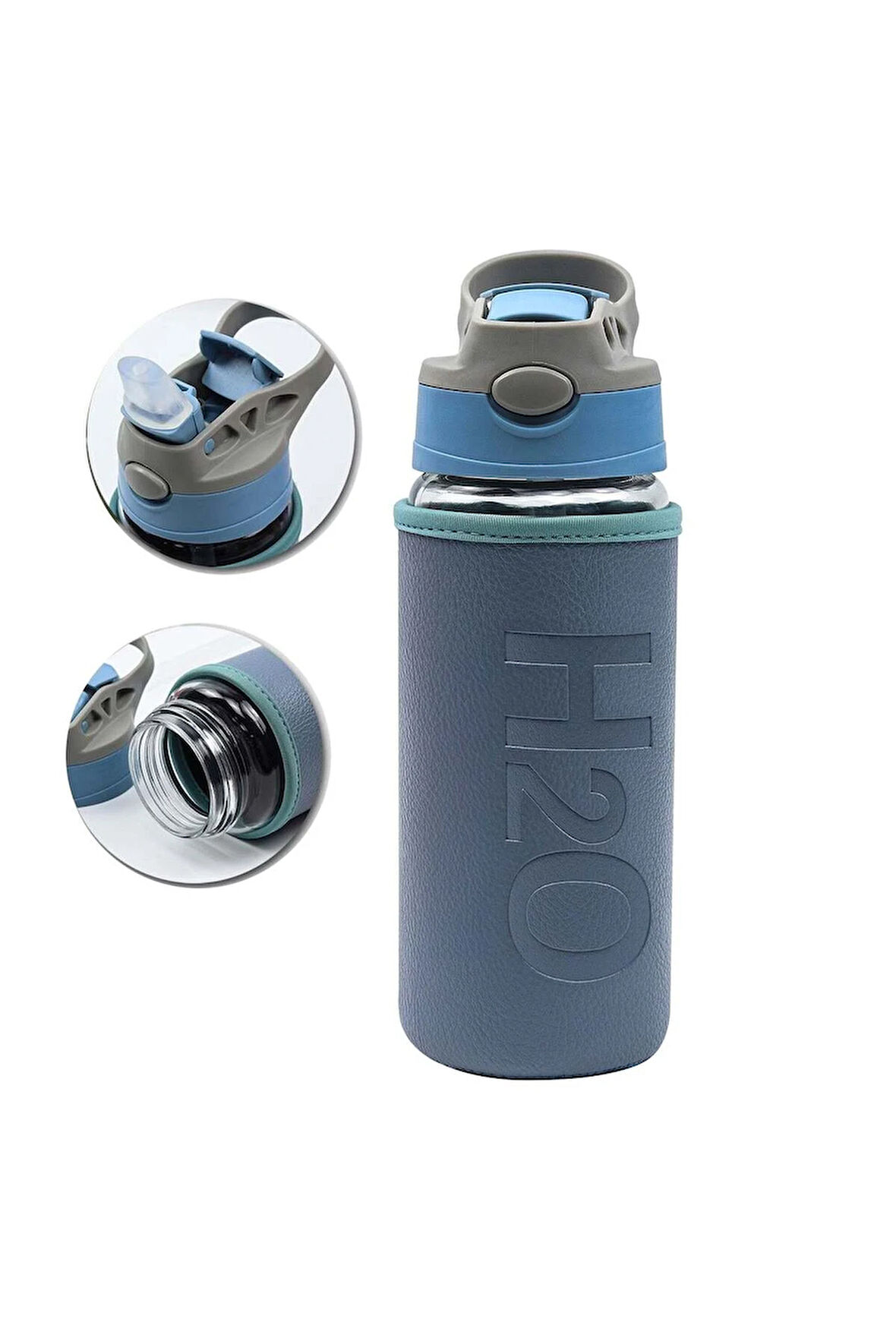 500ML Pipetli Deri Kılıflı Cam Matara