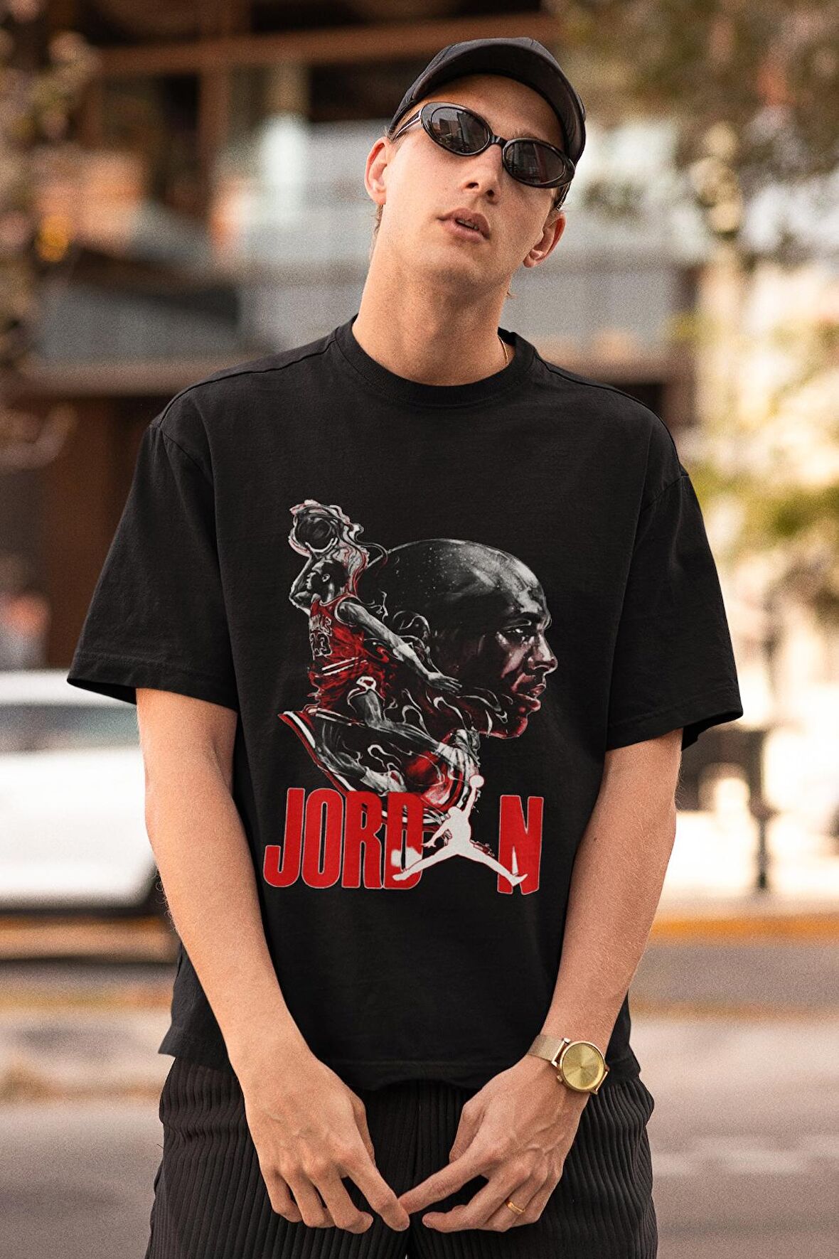 Unisex Jordan Baskılı Tişört, Oversize Basketbol Temalı T-Shirt