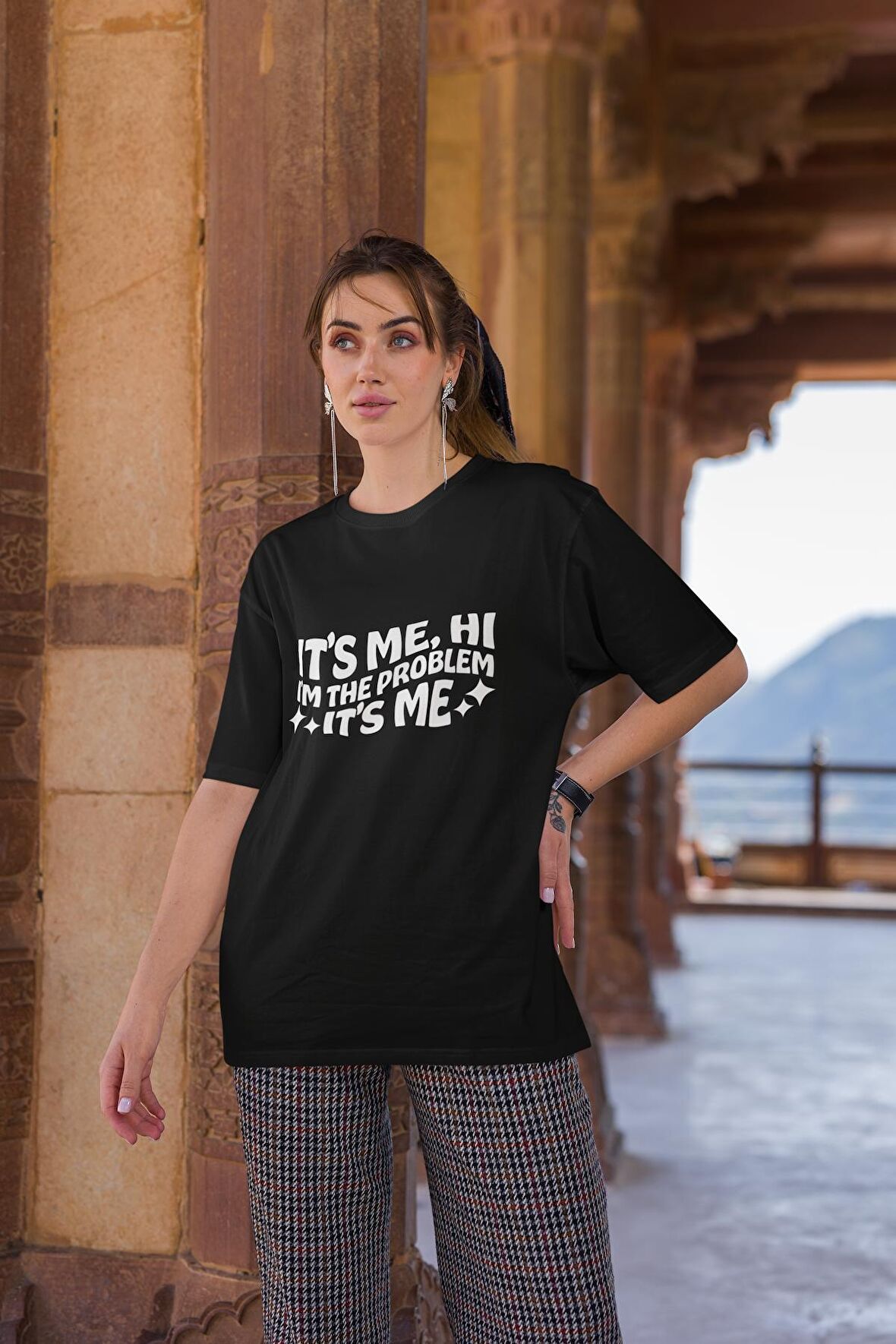 Unisex Oversize It's Me, Hi I'm The Problem Yazılı Tshirt, Taylor Swift Yazılı Beyaz Tişört