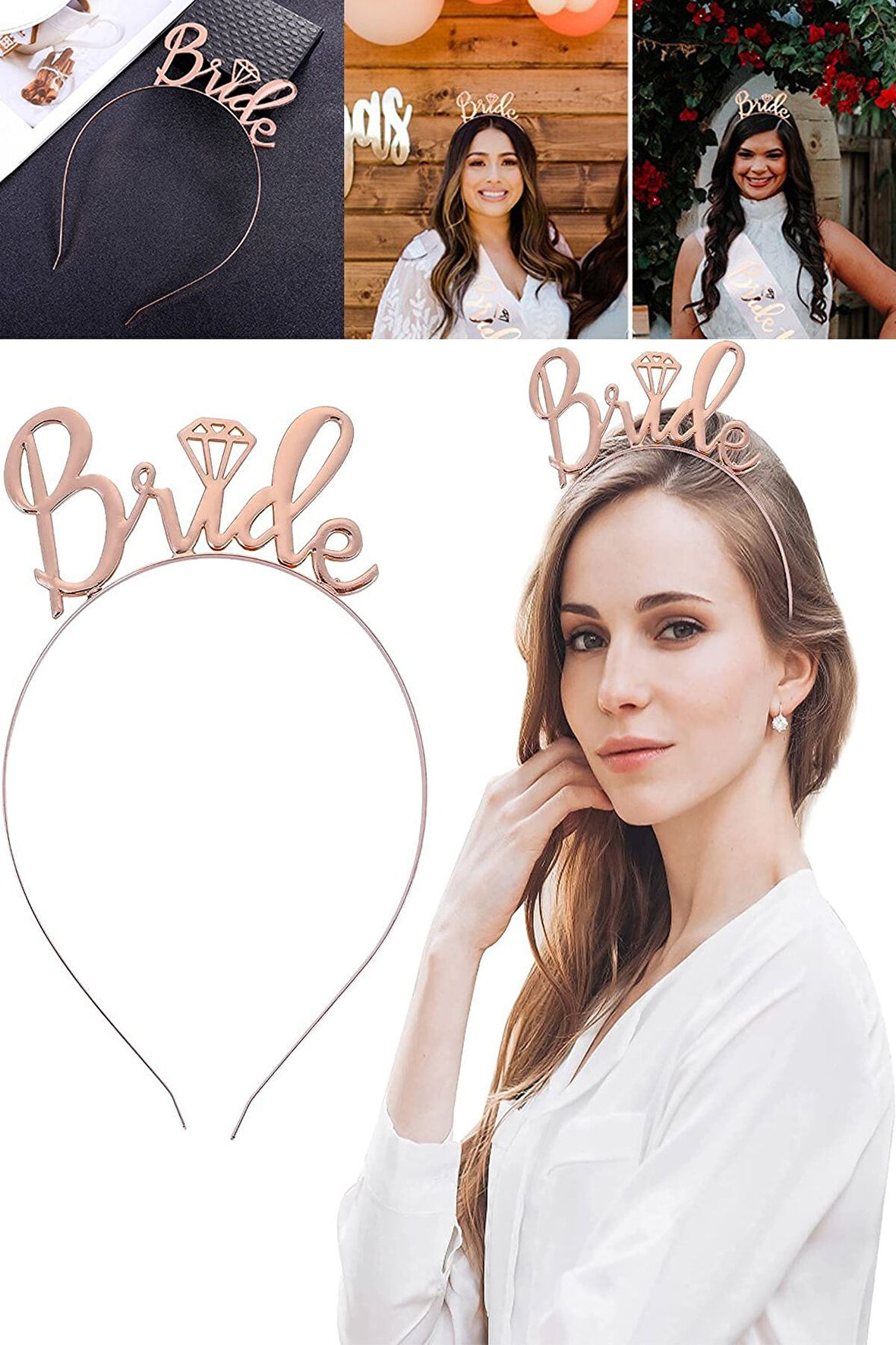 1 Adet Rose Gold Parlak Bride To Be Taç, Bekarlığa Veda Metal Nedime Taçı