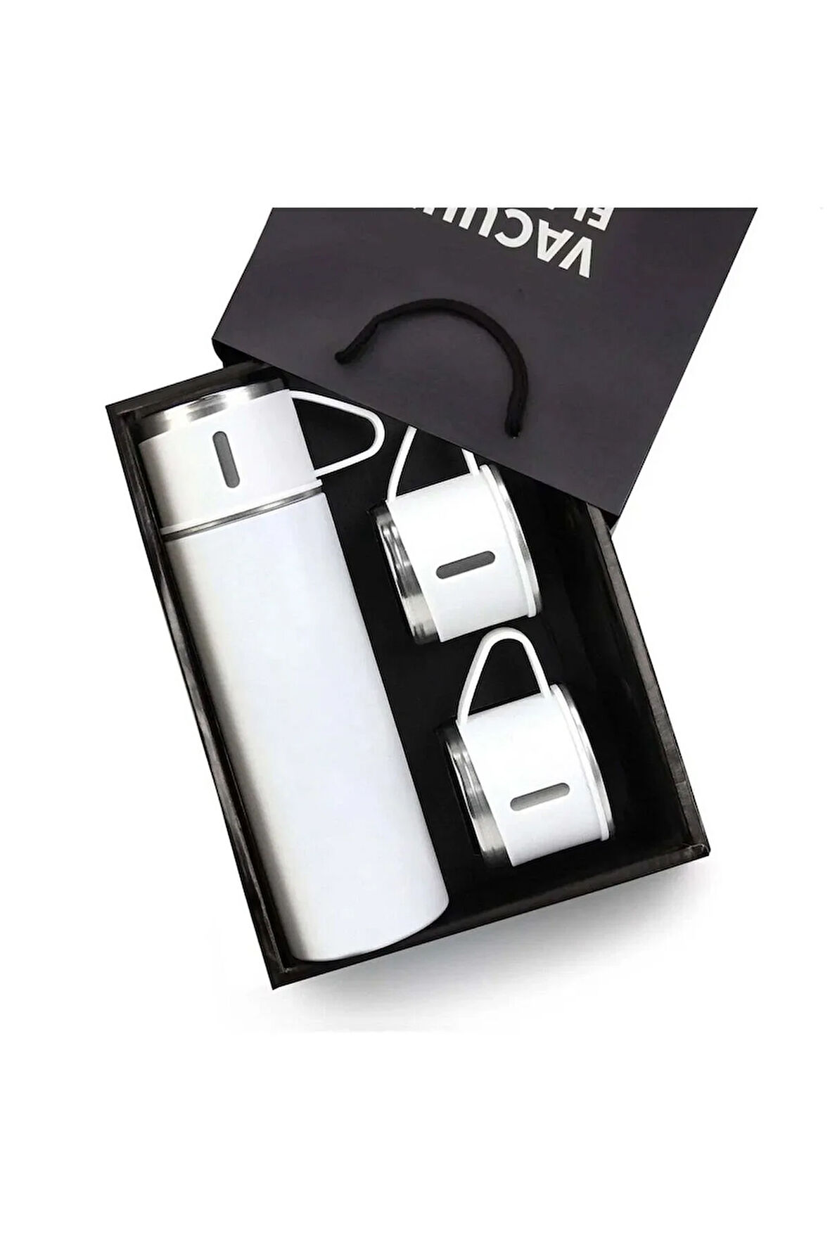 Beyaz 3 Bardaklı Beyaz Termos