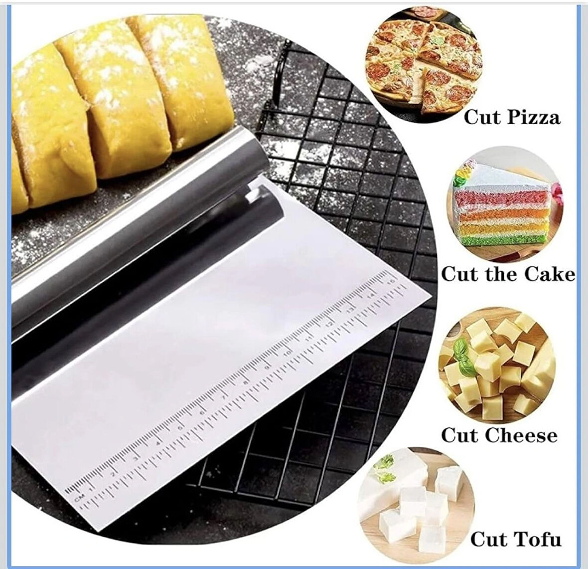 Paslanmaz Çelik Hamur Kesme ve Kazıyıcı Spatula Ölçü Çizgili Pasta Kek Kesici Aparat
