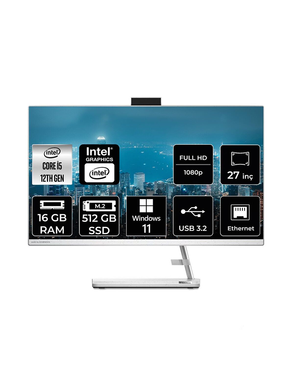 LENOVO IC 3 27IAP7 i5 12450H 16GB 512GB SSD 27" FHD WİNDOWS 11 PRO ALL IN ONE PC F0GJ00GQTX
