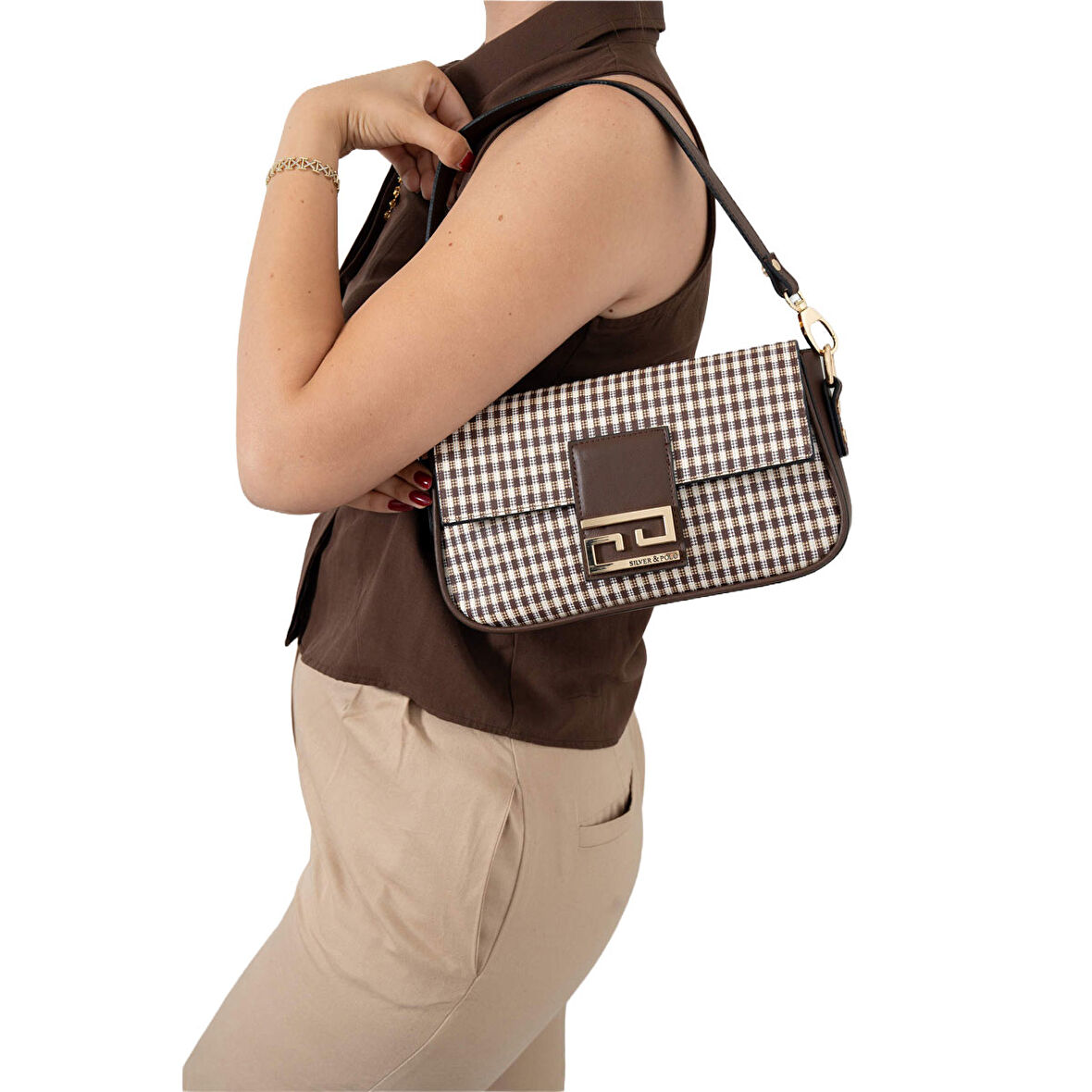 Silver Polo  Kadın Çapraz Çanta 1179-47405 SILVER POLO ÇAPRAZ Kadın ÇANTASI M191 KAHVE SARI-MAT KAHVE