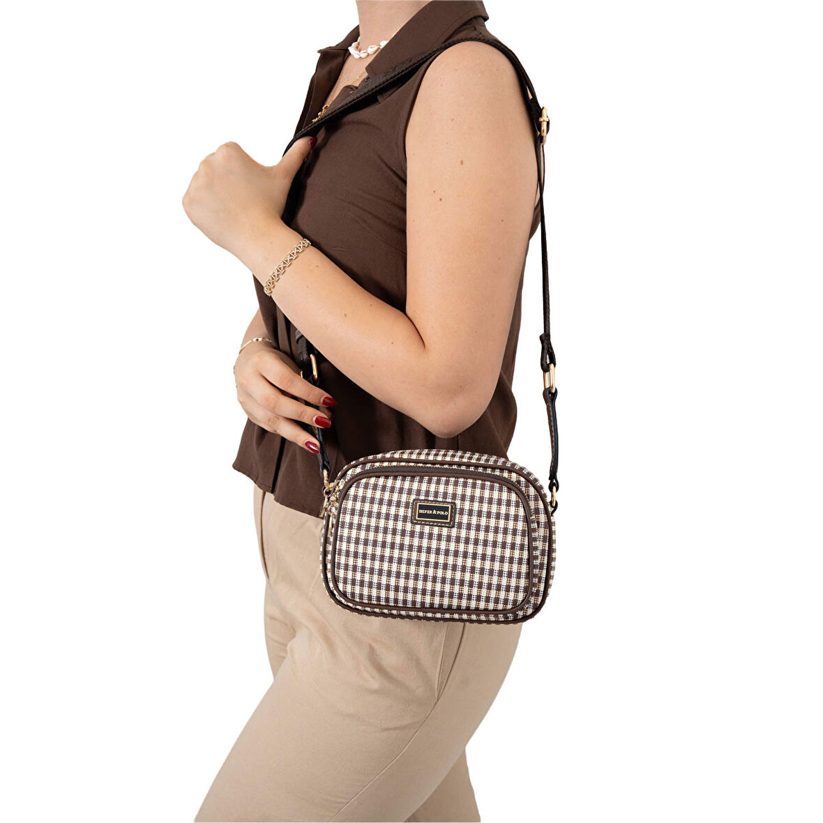 Silver Polo  Kadın Çapraz Çanta 1111-47420 SILVER POLO ÇAPRAZ Kadın ÇANTASI M191 KAHVE SARI-MAT KAHVE
