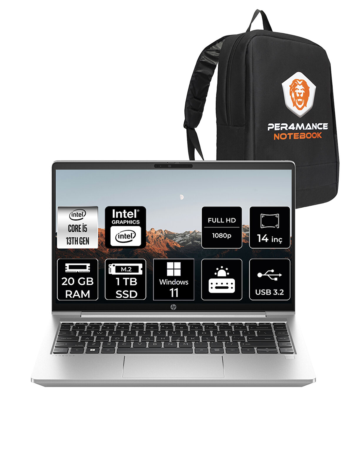 HP ProBook 440 G10 Intel Core i5 1335U 20GB 1TB SSD 14" FHD W11H Taşınabilir Bilgisayar & PER4 Çanta