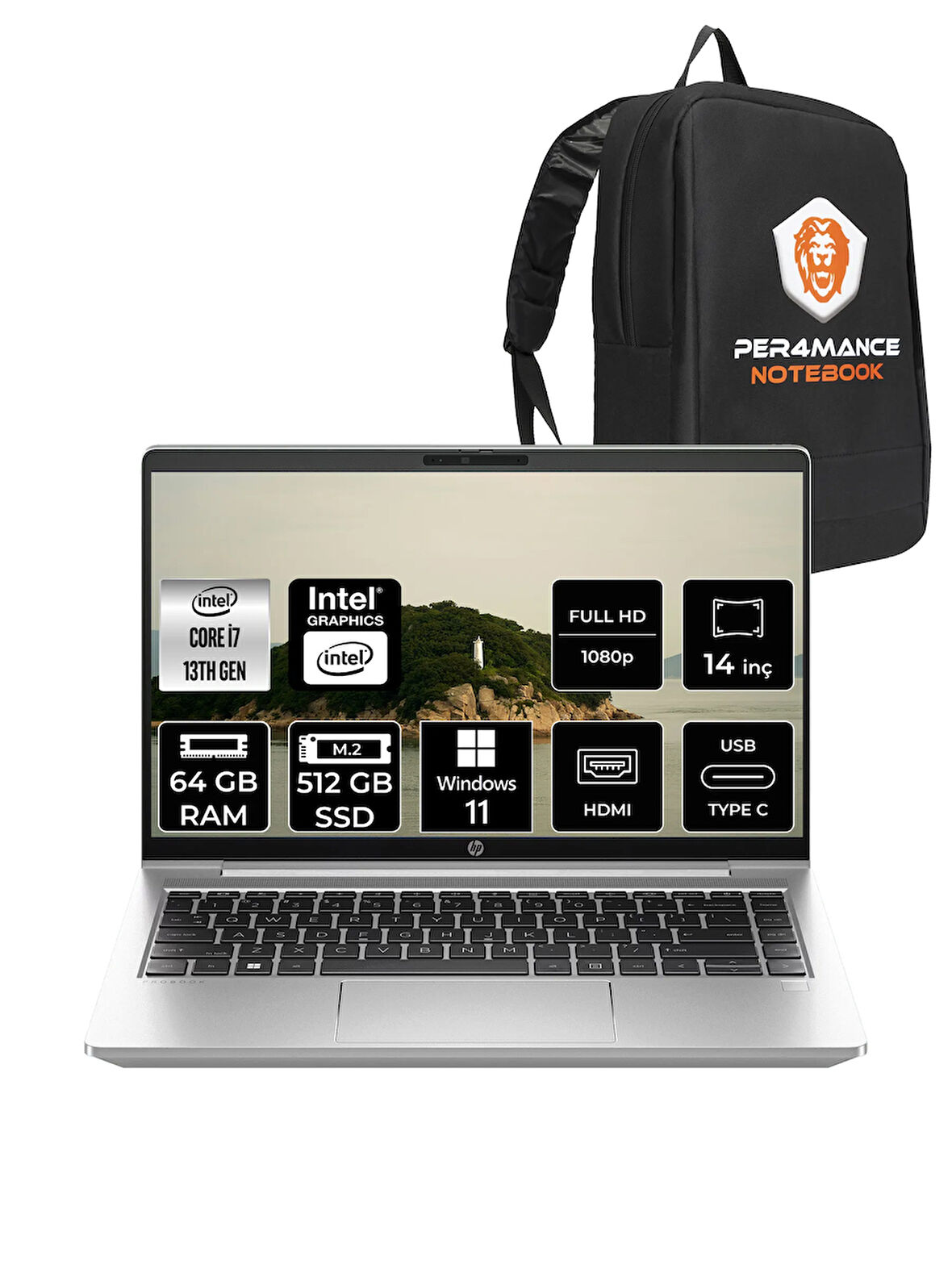 HP ProBook 440 G10 i7-1355U 64GB RAM 512GB SSD 14'' FHD W11HOME Dizüstü Bilgisayar & PER4 ÇANTA