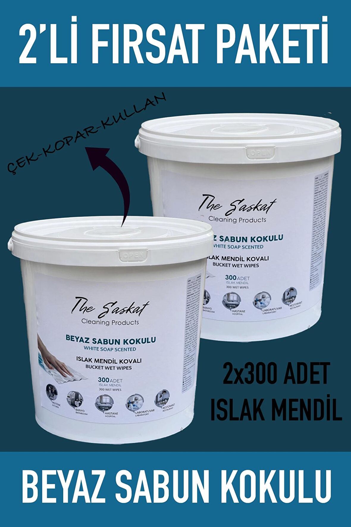 Islak Mendil Kovalı Beyaz Sabun Kokusu 300 Adet Ekonomik 2 Adet