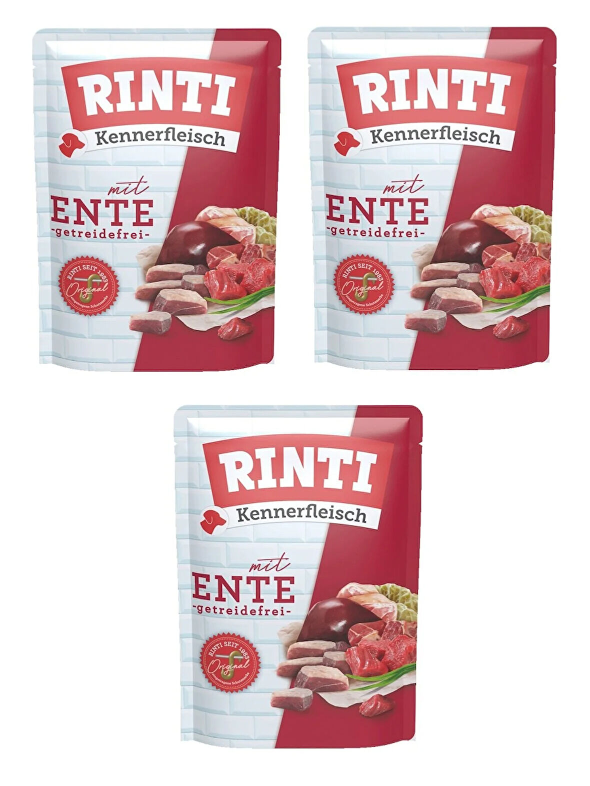 Rinti Pouch Ördekli Köpek Yaş Mama 400 Gr. X 3 Adet