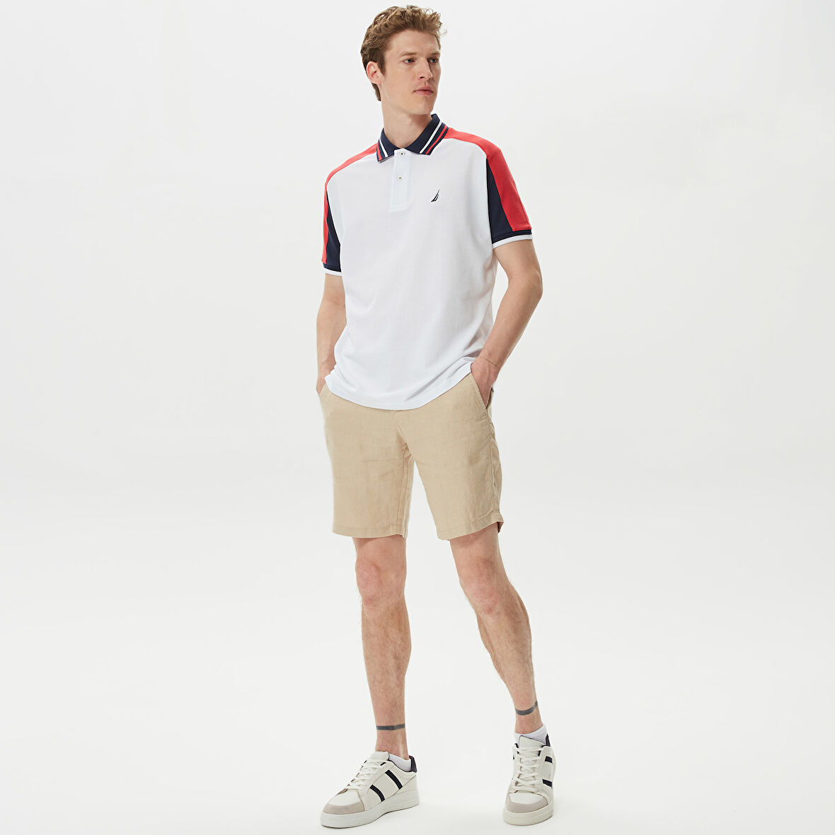 Nautica Erkek Krem Keten Bermuda