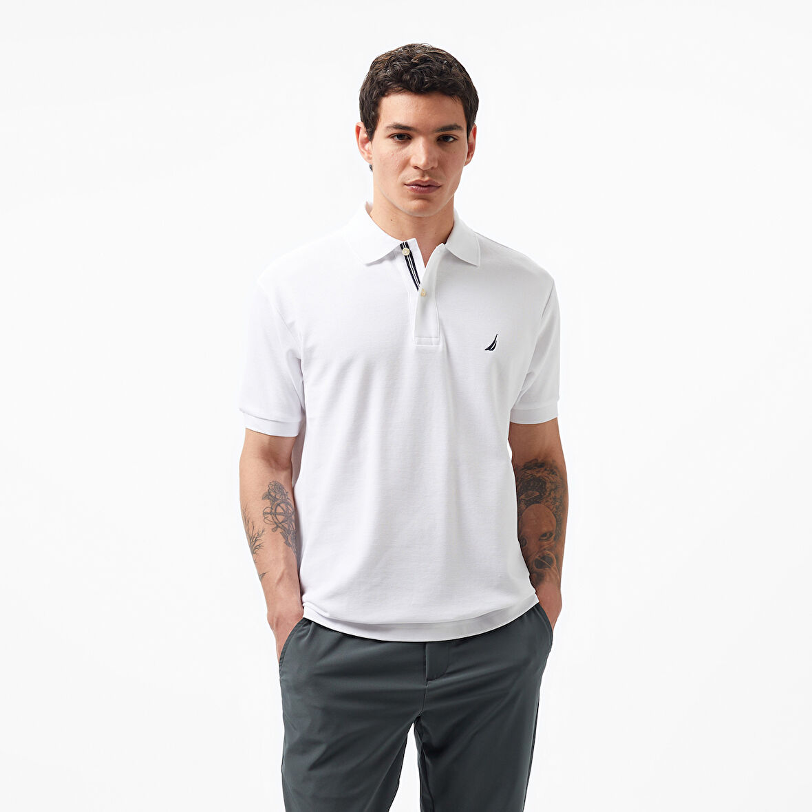 Nautica Erkek Classic Fit Beyaz Kısa Kollu Polo Yaka T-Shirt