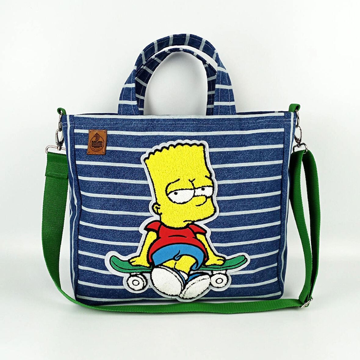 Woodycord Bart Simpson Tasarım  Büyük Boy Denim Tote Çanta