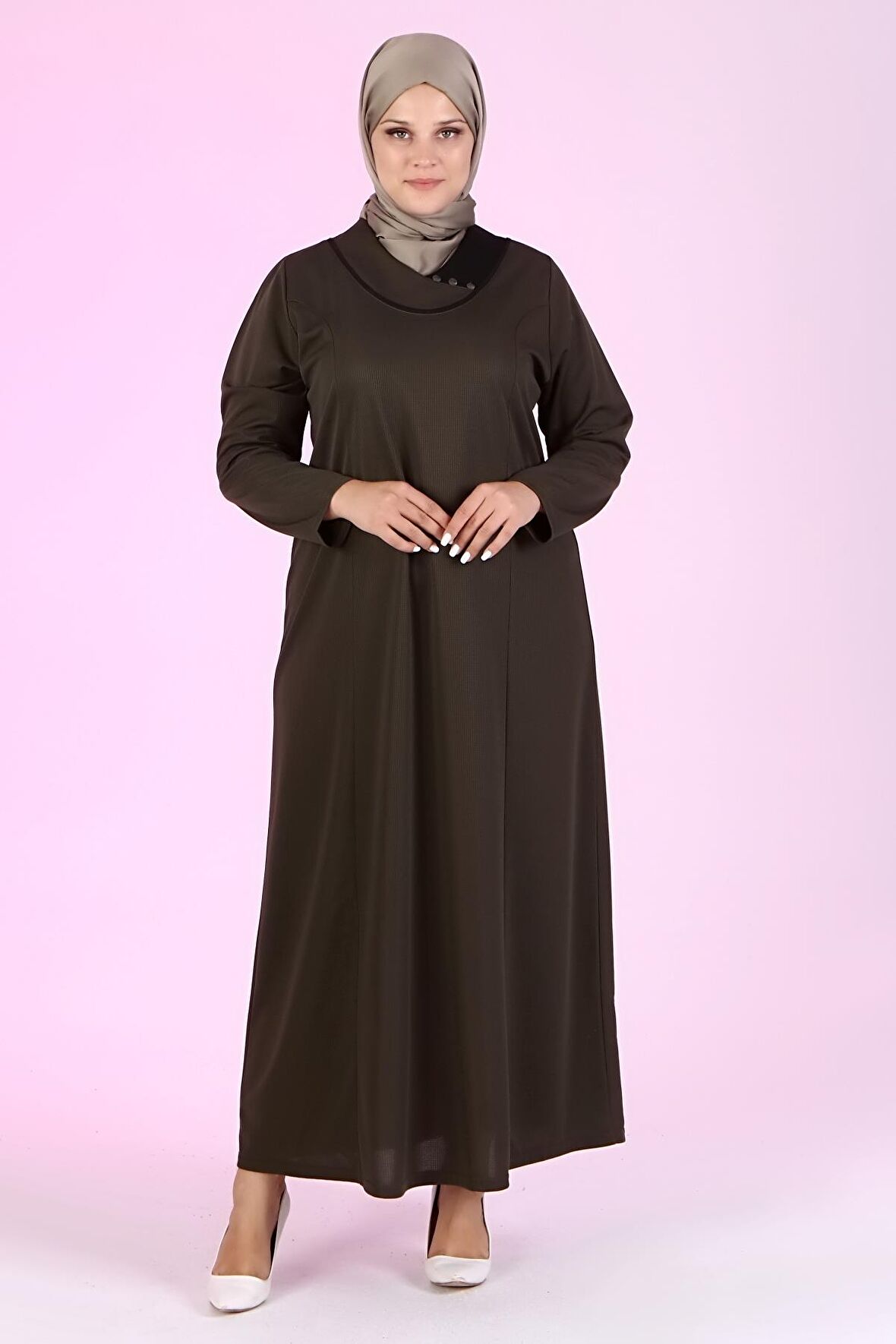 Kadın Büyük Beden Petek Kumaş Jakar Anne Elbisesi