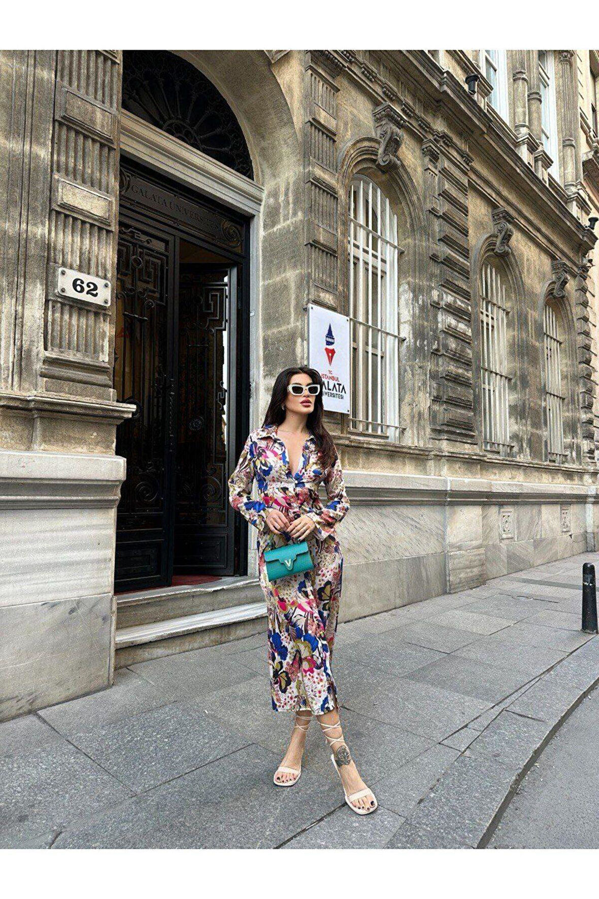 Lüx kalite saten desenli elbise