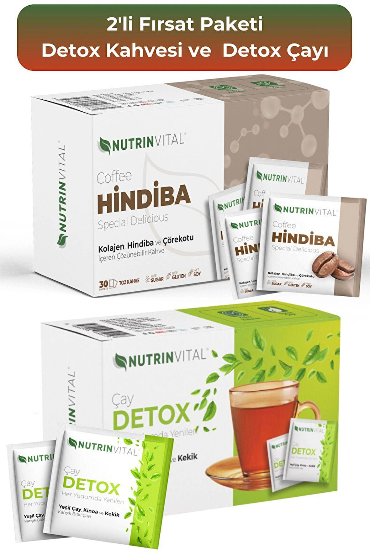 NUTRINVITAL Hindiba, Kollajen, Garsinya Ve Çörek Otu İçeren Detox Kahve & Ödem Attıran Detox Çayı Fırsatı