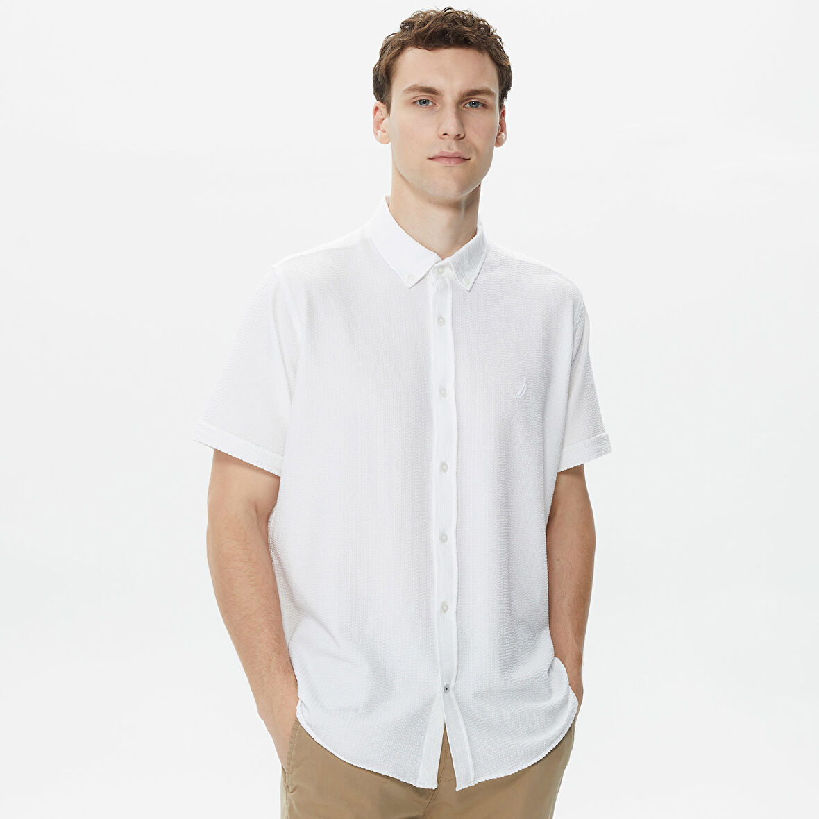 Nautica Erkek Beyaz Classic Fit Kısa Kollu Gömlek