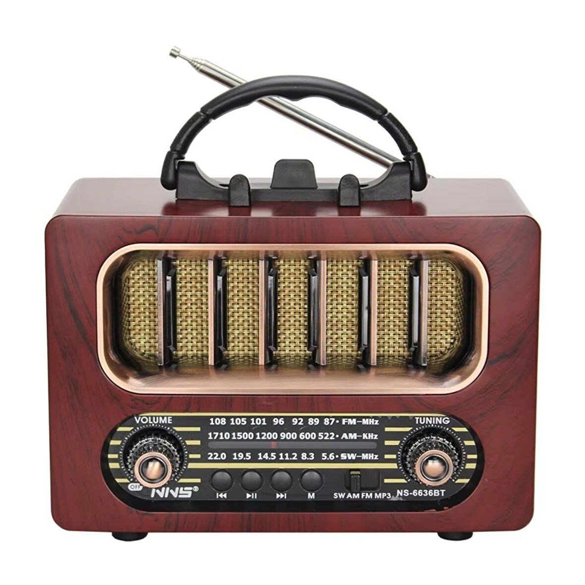 CT-STONES® Orta Boy Retro Ahşap Tasarım Bluetooth Hoparlörlü Radyo - FM/AM Destekli, Şarjlı ve Taşınabiliri Radyo NS-6636