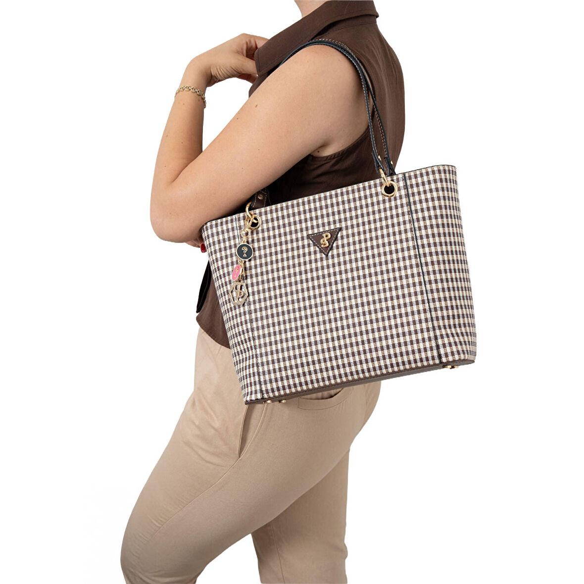 Silver Polo  Kadın Omuz Çantası 1176-47670 SILVER POLO Kadın ÇANTASI M191 KAHVE SARI-MAT KAHVE