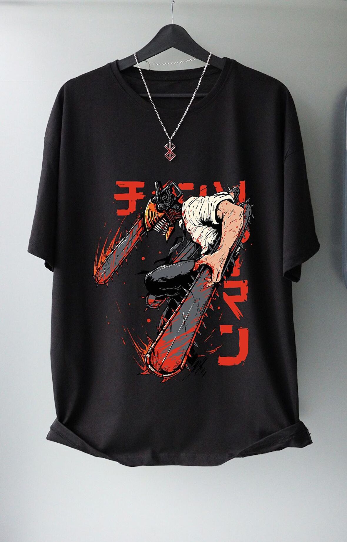 Oversize V9 Denji Chainsaw Man Tişört, Unisex Anime Baskılı T-Shirt