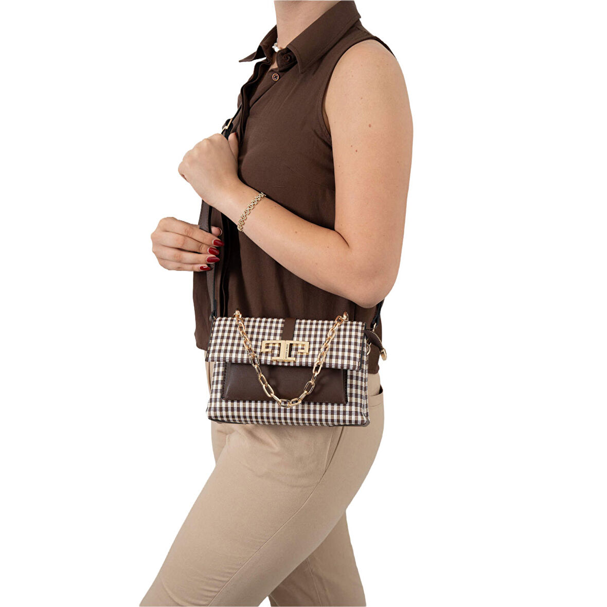 Silver Polo  Kadın Çapraz Çanta 1148-47683 SILVER POLO ÇAPRAZ Kadın ÇANTASI M191 KAHVE SARI-MAT KAHVE