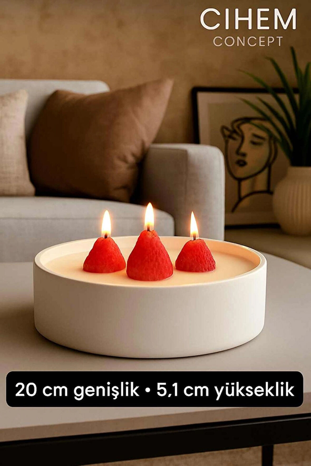 Strawberry Flame - Dev boy çilek figürlü çilek kokulu doğal mum kasesi