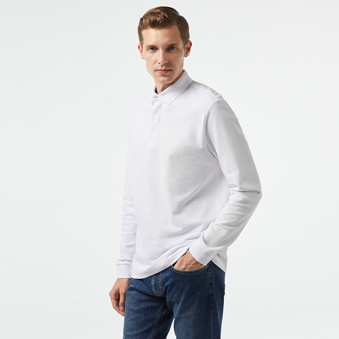 Nautica Erkek Beyaz Slim Fit Uzun Kollu Polo Yaka T-Shirt